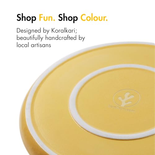 Image of Ceramic Dinner Plates, 4 Pcs | Rim Plate for Easy Eating | Microwave, Oven, Dishwasher Safe | Set of 4 Ceramic Plates for Dinner | Handmade | (Aamras Yellow, Set of 4 Dinner Plates)