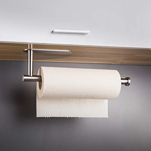 Taozun Self Adhesive Paper Towel Holder - Under Cabinet Paper Towel Rack For Kitchen, Sus304 Brushed Stainless Steel (No Drilling) #TOP1