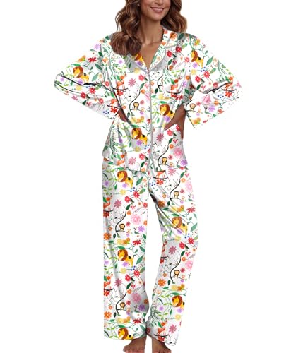 Image of Ekouaer Pajamas For Women Set Silk Pjs 2 Piece Satin Sleepwear Long Sleeve Button Down Lounge Sets With Pant