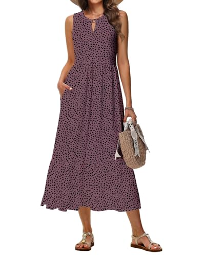 Tanmolo Sommerkleider Damen Lang Maxikleid Damen Kleid A-Linie Strandkleid Mit Rundhals Im Swing-Stil Mit Blumenmuster Ä...