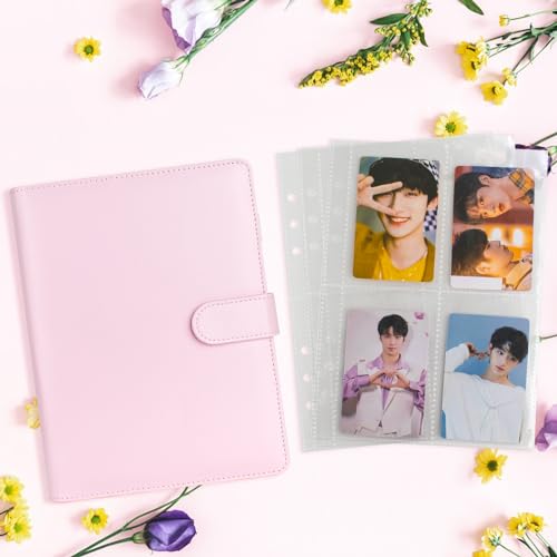 VACONICO Pasta de cartão fotográfico a5 kpop, álbum de 6 argolas com 200 slots para cartão, capa de