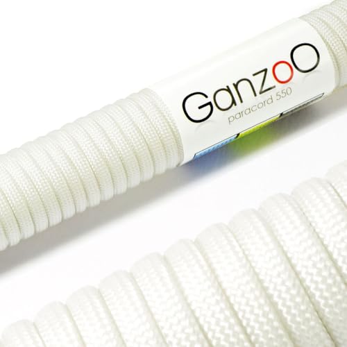 Ganzoo Paracord 550, corda da 4mm, 3 Metri, Poliestere, Tipo 3-7 fili interni, fai da te guinzaglio per cani collare bracciale, campeggio sopravvivenza e corda multifunzione, bianco