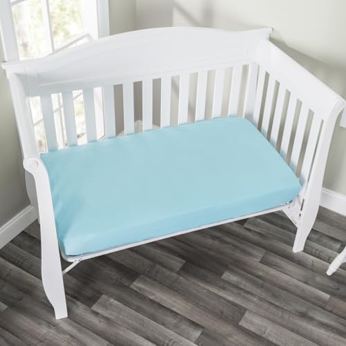 Image of Everyday Kids Fitted Crib Sheet, 100% Soft Breathable Microfiber Baby Sheet, Fits Standard Size Crib Mattress 28in x 52in, Aqua Nursery Sheet