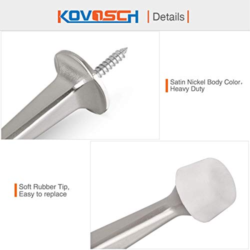 Kovosch 2 Pack Solid Rigid Door Stops - Heavy Duty Durable Door Stoppers Wall Protector With Soft Rubber Tips, Satin Nickel #TOP3