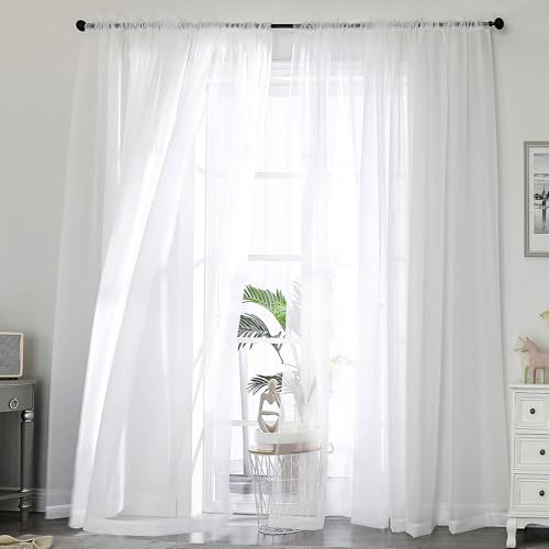 Image of OWENIE Sheer Curtains 84 Inches Long 2 Panels Set, Sheer White Curtains for Living Room Bedroom 59 Inch Extra Wide, Modern Voile Filmy Rod Pocket Drapes, 2 Pcs, Each 59 W x 84L, White