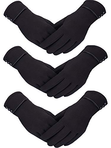 Patelai 3 Pairs Black Winter Gloves Women Touchscreen Warm Fleece Lined