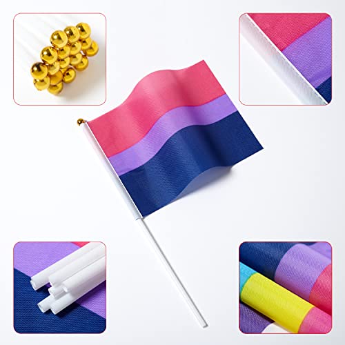 Image of GentleGirl 12 Pack Bisexual Pride Rainbow Flags Bisexual Bi Small Mini Hand Held Stick Flag Gay LGBT Festival Party Parades Decorations
