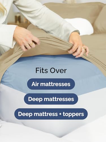 Image of Extra Deep King Fitted Sheet - Single Fitted Sheet Only - Beige | Easily Fits 18 inch to 24 inch Mattress, Soft, Wrinkle Free, Breathable & Comfy, Extra Deep Pockets Hotel Luxury Fitted Sheet