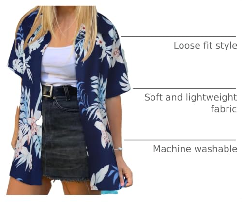 Image of Women Hawaiian Shirt Button Down Summer Tops Beach Short Sleeve Blouse