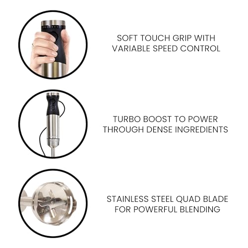 Kenmore Immersion Blender - Handheld Stick Mixer, Electric Hand Blender with Stainless Steel Shaft, Whisk, Variable Speed for Smoothies, Milkshakes, Baby Food, Puree, Batidora de Inmersión image 5
