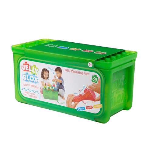 JELLY BLOX - Boite de Rangement + 30 Blocs de Construction Tactiles - Jeu de Construction pour Enfants dès 2 Ans - Expérience Sensorielle avec Blocs Extensibles, Souples et Flexibles - Motricité Fine