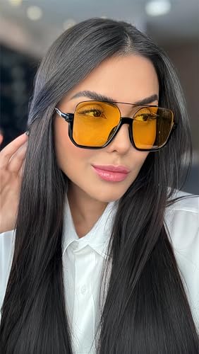 Image of GUVIVI Retro Oversized Aviator Sunglasses for Women Men Square Double Bridge Pilot Sun Glasses 70s Trendy Shades