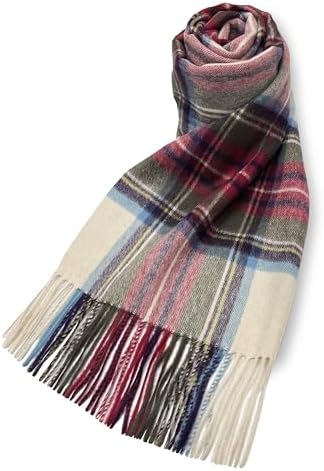 （05:00時点） [Vita Natur] ヴィタ・ナトゥール ウール95％カシミヤ5％ カシミヤブレンドウールストール 大判(190cm×60cm) チェック柄（ベージュスチュワート）