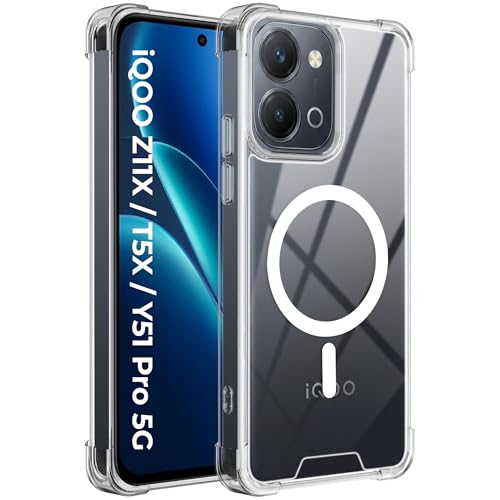 Image of A rtistque Clear Back Cover Case for iQOO Z11x 5G / Vivo T5x 5G / Vivo Y51 Pro 5G | Compatible with Mag-Safe | Premium Transparent Cover | Shockproof TPU Bumper | iQOO Z11x Back Cover - Transparent