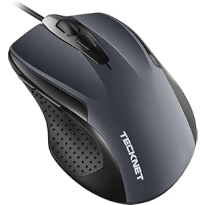 TECKNET Maus mit Kabel, Computermaus mit 6 Tasten, 6400 DPI, Ergonomisches Optical Business Kabelgebundene Maus für PC, Laptop, USB-Kabel 150 cm, Grau