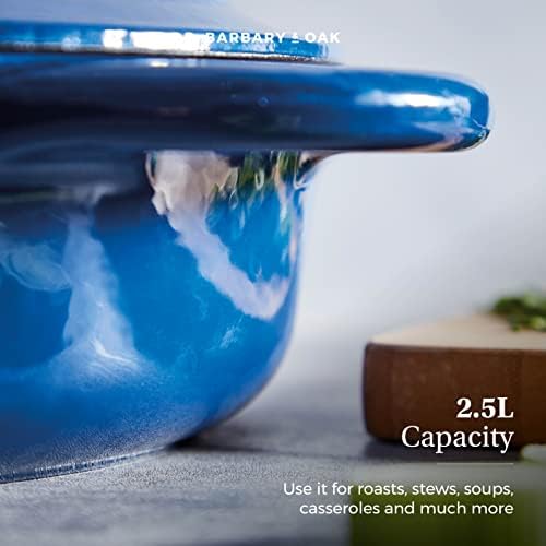 Barbary & Oak BO800253BLU Shallow Cast Iron Casserole Pan with Durable Enamel Interior, 28cm, Limoges Blue