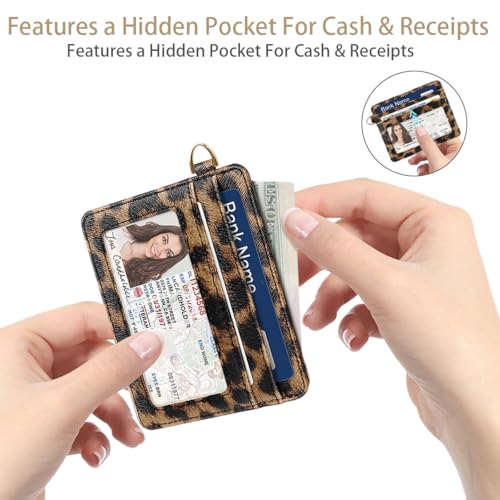 Image of Slim Minimalist Pocket Credit Card Holder Wallet Women | RFID Blocking Lightweight Thin Small Cute Card Cases, Leopard