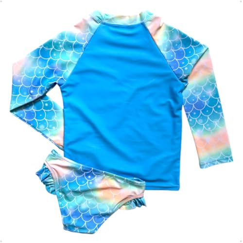 Biquini Infantil Menina Kit 2 Peças Manga Lon Proteção Uv 50 (BR, Idade, 5 Anos, Azul)