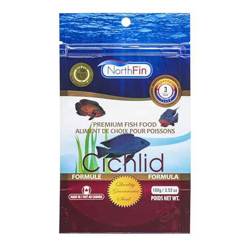 Northfin Cichlid Formula Fish Food – Slow Sinking Pellets for Cichlids (3mm, 100g) | Premium High-Protein, All-Natural Cichlid Diet to Enhance Color & Growth – No Fillers, No Hormones, Made in Canada