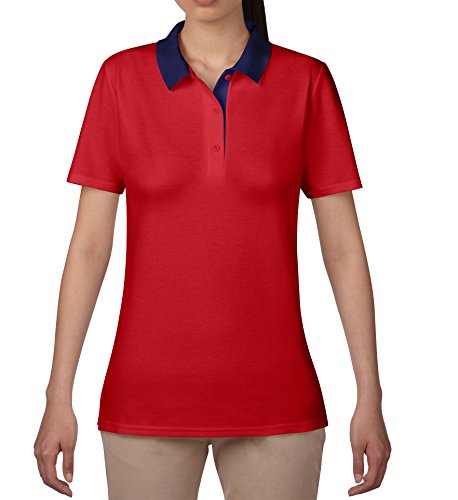 Anvil - Polo de Manga Corta para Mujer, Color Rot (rdd-Red/Placket Navy ka338), Talla 50