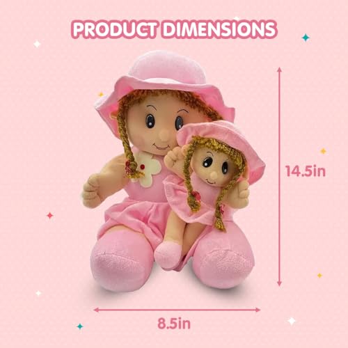 Image of Kidology Soft Mother Daughter Doll for Kids, Soft Toy Birthday Gift for Baby Girl, Plush Toy for Special Occasions, Polyfill, Washable, Fine Stitching Plushies, (Pink)