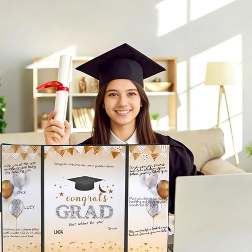 Image of Graduation Decorations Black and Gold - Graduation Alternative Signature Guest Book Board - Graduation Party Decorations 2026 for Middle High School College - Congrats Grad Signing Card Board
