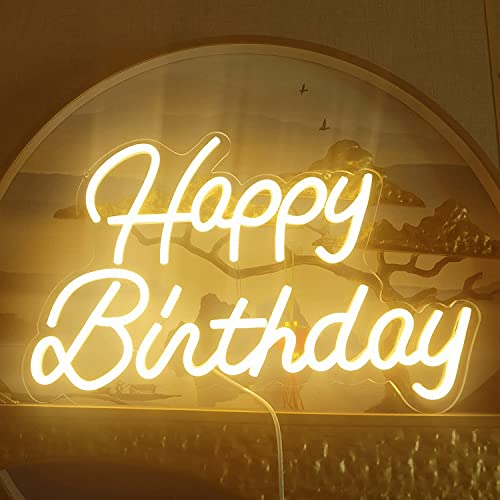 HFHungkeong Happy Birthday LED Neon Decor Night Light for Bedroom Bar Wedding Cafe Christmas Celebration Anniversary,Hanging Birthday Party Light Up Signs with Dimmable Switch(Warm White)