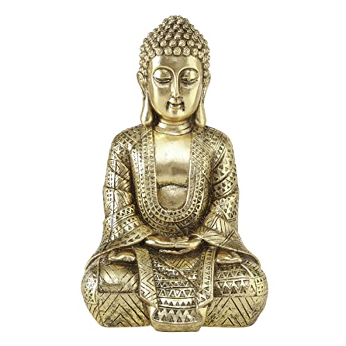 Boltze Figura Buddha seduta (altezza 30 cm, statua in resina dorata, decorazione Feng -Shui, idea regalo, per interni ed esterni) 1016132