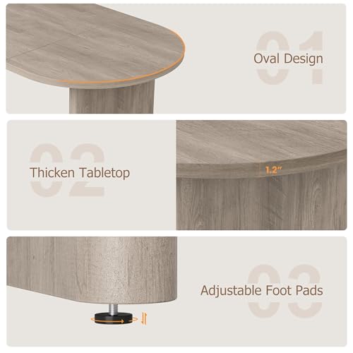 Image of IDEALHOUSE 70.8 inch Oval Dining Table for 4-8, Wood Kitchen Table with Double Pedestal Base, Spacious Dining Room Table for Kitchen, Living Room, Reception Area, Natural Finish, Retro Gray