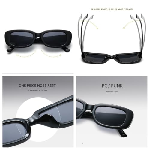 Image of IKANOO Retro Rectangle Sunglasses for Women Men Small Square Frame Trendy Y2K 90's Black Sunglasses