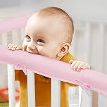 Eastern Corridor-EU 3pcs Baby Crib Rail Cover Protector Set - Cot Rail Protectors Safe Teething Guard Wrap for Standard Crib - 128x18 cm/68x18 cm Cot Teething Rail Protectors (Pink)