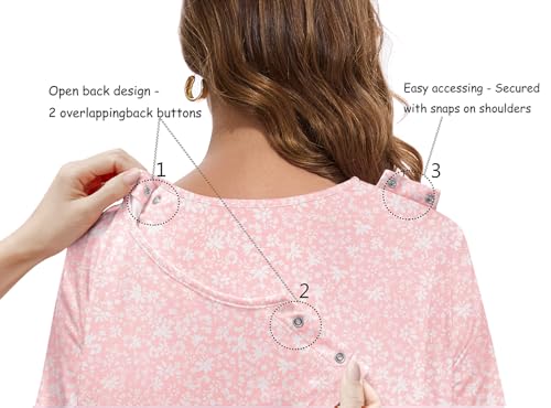 AVIIER 100% Cotton Hospital Gowns for Women Open Back Tear Away Post Shoulder Surgery Dress Adaptive Clothing Nightgowns Pink Flower S - Thumbnail 3