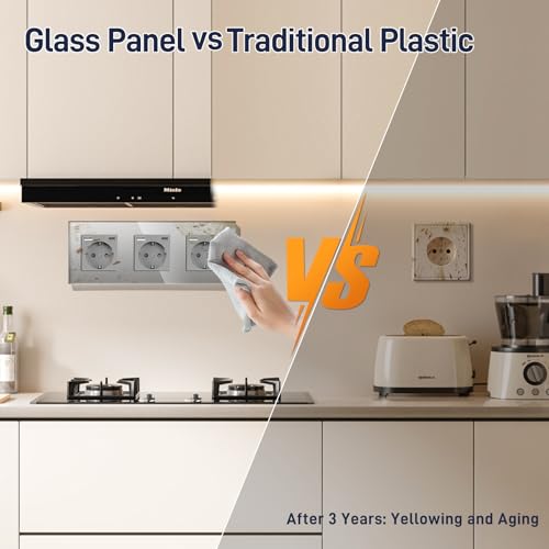 BSEED USB Steckdose Tripel Grau Schuko mit Anschluss (Max. 2.1A) Typ C Port Glas Unterputz Schutzkontakt-Steckdose Ladeger&auml;t f&uuml;r Handys, Laptops etc, 3 Fach mit USB/Type C