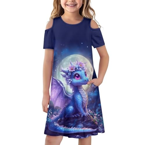 Xpyiqun Dresses for Gilrs 3-14 Summer Kids School A Line Swing Party Dress Off-Shoulder Short Sleeve Dresses