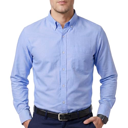 Image of Cotton King Mens Dress Shirts Cotton Long Sleeve Solid Formal Shirts for Men Button Down Business Casual Oxford Shirts with Pocket - Basic Blue - (2XL)