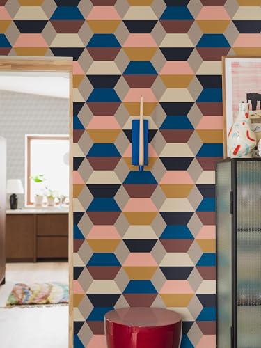 Papier peint graphique taupe Borastapeter à motif hexagone géométrique 0.53m