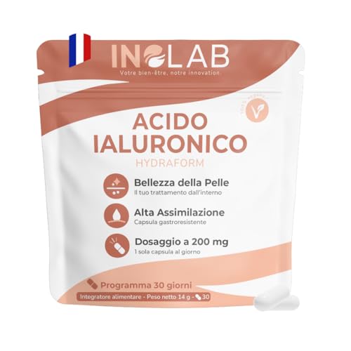 INOLAB | Acido Ialuronico Puro 20-50 kDa | Idratazione Profonda | Capsule Gastroresistenti ad Alta Assimilazione I integrazione di 30 giorni
