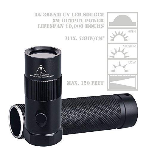 Lightfe Uv Flashlight 365Nm Uv Black Light Uv302D With Lg Uv Led Source, Black Filter Lens, Max.3000Mw High Power For Uv Glue Curing, Rocks And Mineral Glowing, Pet Urine Detector, Ac Leak Detector …… #TOP2