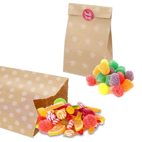 Mkitnvy Papiertüten Kindergeburtstag, 20 Stück Geschenktüten Braun Tüten Papier mit 36 Aufkleber, geschenk tüten kindergeburtstag tüten für Kindergeburtstag,Hochzeit,Feiern. (A)