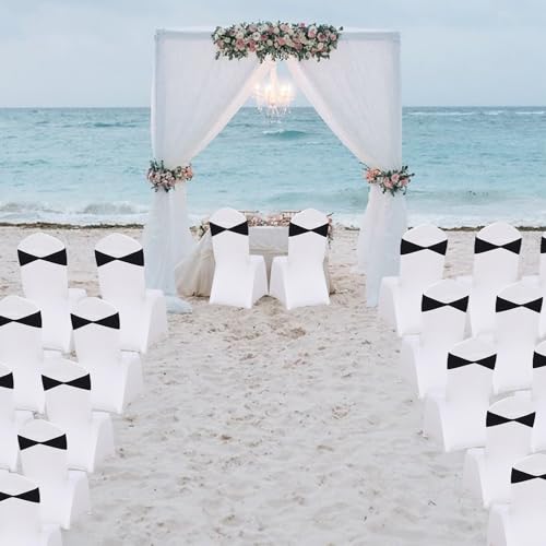 WYFMYD Spandex Black Chair Sashes 50 Pcs Black Sashes Bows Elastic Chair Cover Bands Ties Without Buckle for Wedding Party Events Ceremony Birthday