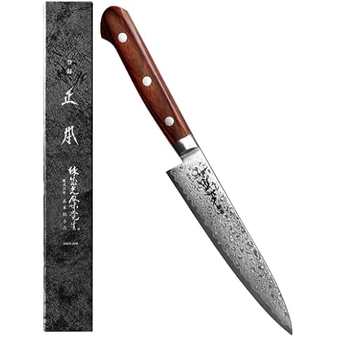MASAMOTO ZA Japanese Petty Knife 5.5" Damascus Kitchen Utility Knife, ZA-18 Clad 69 Layers Japanese Stainless Steel Blade, Mahogany Pakkawood Handle, Made in JAPAN -Tokyo Exclusive Edition- Cover