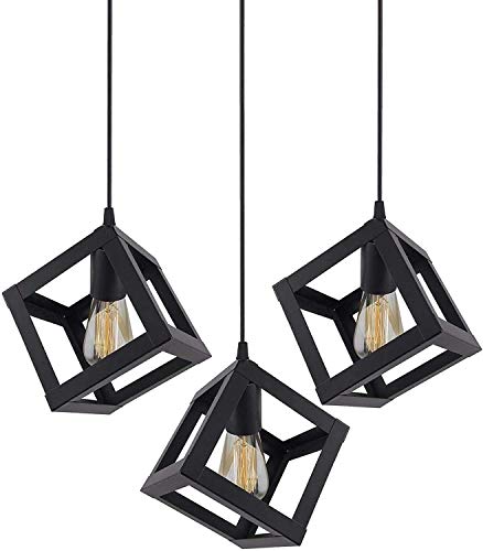 LazyHomez Square Shape Cube Hanging Pendant Ceiling Lamp Light for Home Decor (Black, Pack of 3, No Bulbs Included,Metal)