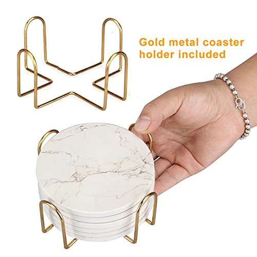 Deceram 6 Pcs White Marble Coaster Set With Holder Absorbent Coasters Drink Coasters Ceramic Bar Coasters Cute Dining Coffee Table Coasters Decor Gift Cup Stone Modern Coasters For Beverage Beer Coasters thumb #4