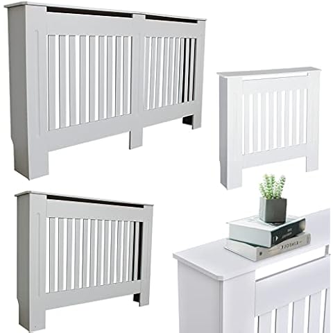 Living Room Radiator Cover Cabinets, MDF Wooden White Painted Vertical Slat Cabinet Shelve Grill Furniture, Tall Radiator Cover for Dining Room Bedroom Hallway, Medium, 44.09 x 7.48 x 32.28 inch Cover