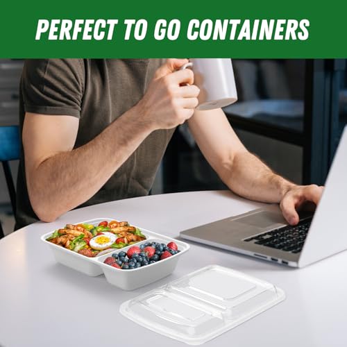 50 Pack (100-Piece) 28 oz Meal Prep Containers Reusable with Lids 2-Compartment, Sturdy Leakproof Food Safe, Microwave Freezer Dishwasher Safe, To Go Take Out Plastic Food Storage - Image 8