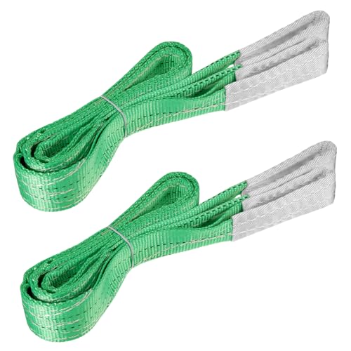 Heavy Duty Lifting Sling Strap 2 Pack Polyester Webbing Slings 2M Cargo Lifting Sling Max Strength 4409lbs For Hoisting,Pulling,Vehicle, Trailer (2T Green)