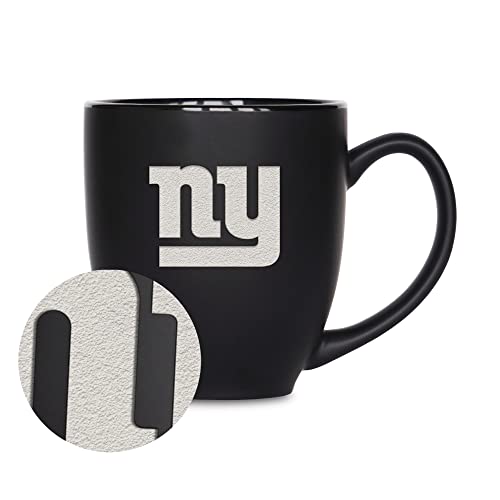 Image of Rico Industries NFL Football 15oz Personalized Laser Engraved Matte Black Ceramic Bistro Mug - For Hot or Cold Drinks