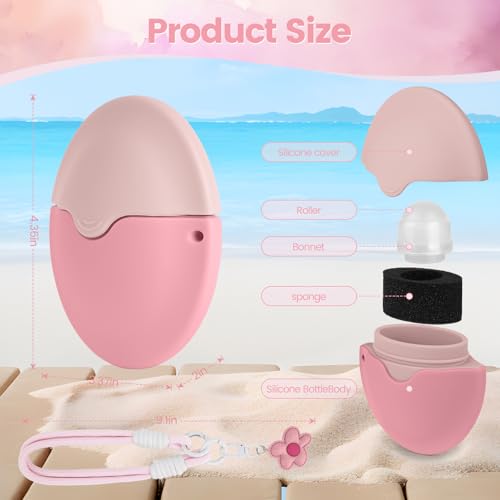 FruaSio Sunscreen Application for Kids with Roller Ball & Sponge, Detachable Floral Lanyard, Refillable Travel Size Stick Applicator,Lotion Applicator, Portable Mess-Free(Pink)