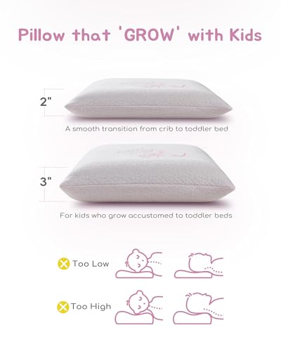 Image of Toddler Pillow, Adjustable Memory Foam Small Pillow for Toddler 2 Years & Above, 13 inch x 18 inch Mini Size for Kid Sleeping, Napping or Traveling, Washable No Zipper Pillowcase, Pink