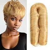 Ajsowju 28 Pieces Human Hair Weave Extensions with Top Closure Straight Short Hair Extension for Women Daily Use (27#)